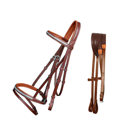 ExionPro Brass Clincher Studded Bridle With Flash and Reins