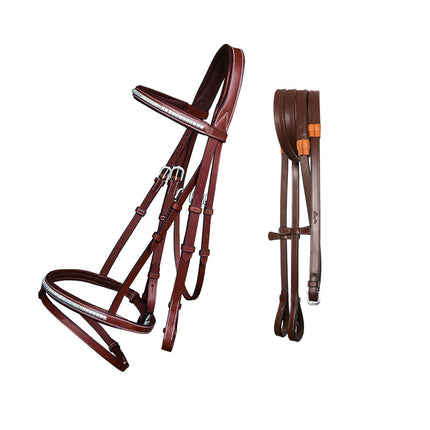 ExionPro Brass Clincher Studded Bridle With Flash and Reins