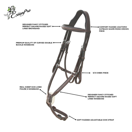 Replacement Noseband of ExionPro Designer Fancy Stitched Figure 8 English Bridle