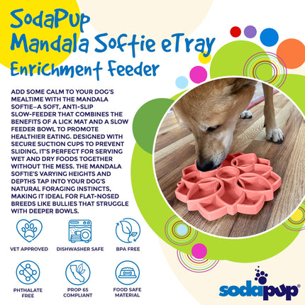 Mandala Softie eTray Enrichment Shallow Slow Feeder Dog Bowl with Suction Cups