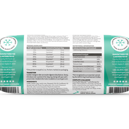 Lamb Dog Food 1.5lb Frozen Rolls - Case of 8