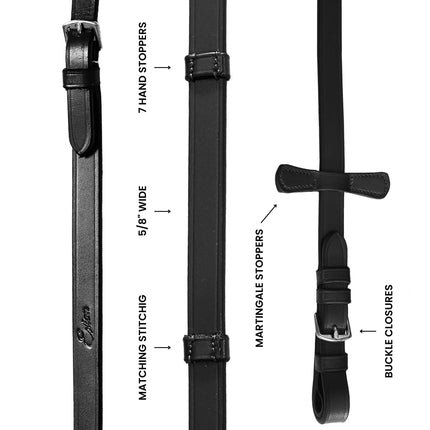 ExionPro Leather Reins with Seven Hand Stoppers