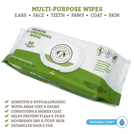 Biodegradable Grooming Wipes - Lavender Scent (60 Wipes)