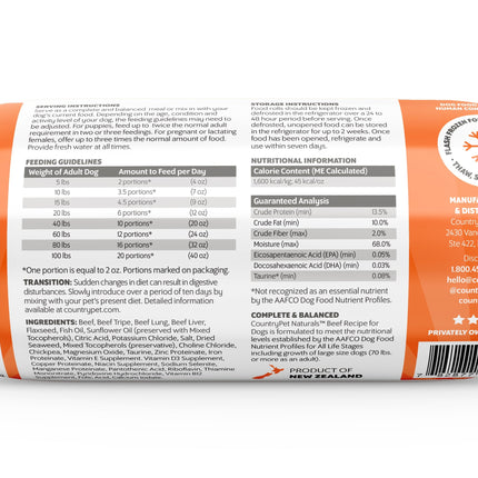 Beef Dog Food 1.5lb Frozen Roll - Tasting Pack Single Roll