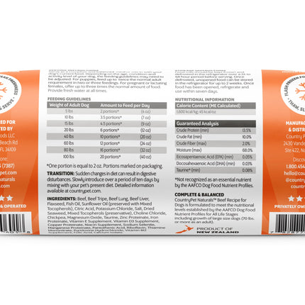 Beef Dog Food 1.5lb Frozen Rolls - Case of 8