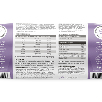 Venison Dog Food- 1.5lb Frozen Rolls - Case of 8