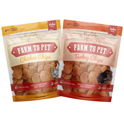 Turkey & Chicken Chip Dog Treat Duo | Single-ingredient Poultry Treats for Dogs