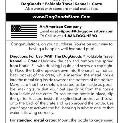 Water Bottle Dispenser For The Foldable Travel Dog Crate By DogGoods ™