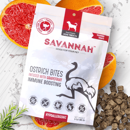 Ostrich Bites with Grapefruit (3oz): The Tasty, Immune-Boosting Treat for Dogs
