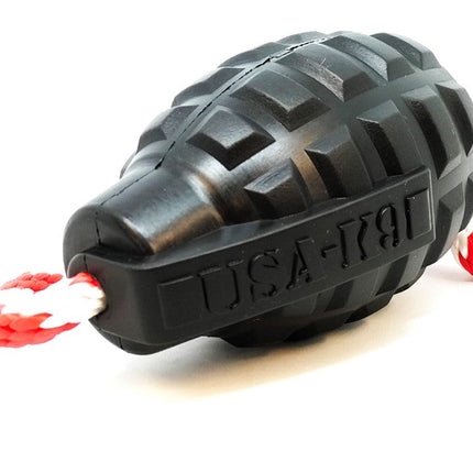 USA-K9 Magnum Grenade Durable Rubber Chew Toy, Treat Dispenser, Reward Toy, Tug Toy, and Retrieving Toy - Black Magnum