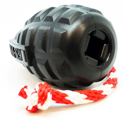 USA-K9 Magnum Grenade Durable Rubber Chew Toy, Treat Dispenser, Reward Toy, Tug Toy, and Retrieving Toy - Black Magnum
