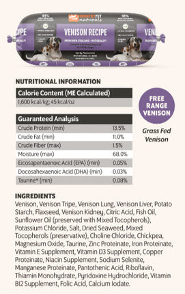 Venison Dog Food- 1.5lb Frozen Rolls - Case of 8