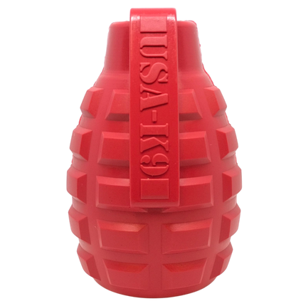 USA-K9 Grenade eDispenser Durable Rubber Chew Toy & Treat Dispenser - red