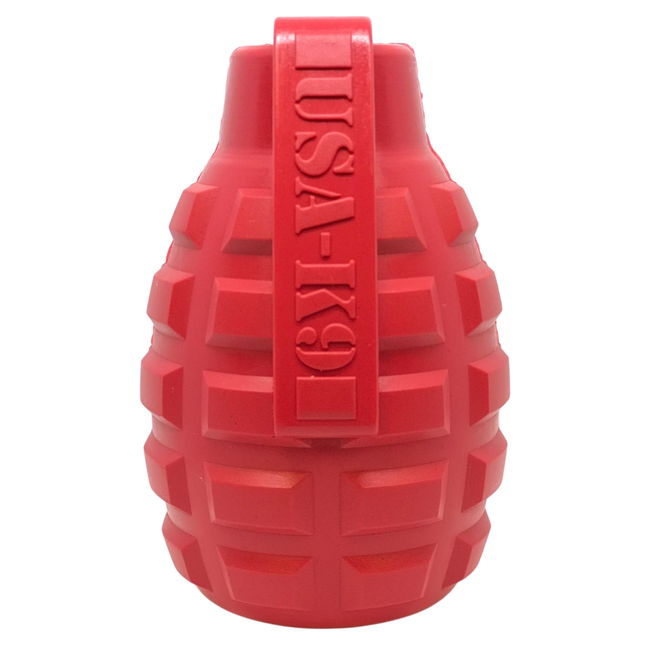USA-K9 Grenade eDispenser Durable Rubber Chew Toy & Treat Dispenser - red